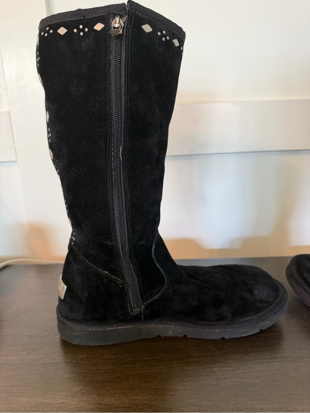 UGG Black Suede Studded Mid-Calf Boots - Picture 2 of 14